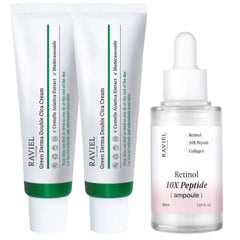 RAVIEL Skin Repair Set | Cica Calming&Soothing Moisturizer(1.69 Oz X 2Pcs) + Retinol 10X Peptitde Pore Care Serum(1.01 Oz) | Korean Skin Care