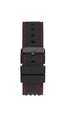 GUESS Men's 41mm Watch - Black Strap Black Dial Red Case