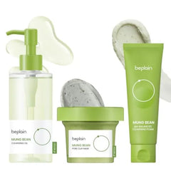beplain Mung Bean Pore Care Trio - Cleansing Oil & Cleansing Foam 160ml &Clay Mask | Korean Skin Care | Suitable for Sensitive Skin