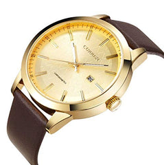 Curren Casual Man Watches With Leather Strap And Gold Color Case, Gold Color Dial Curren-8114 - Brown