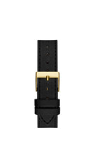 GUESS Ladies 34mm Watch - Black Strap Champagne Dial Gold Tone Case