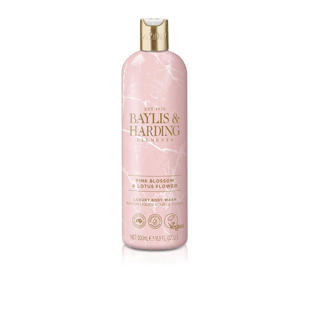 Baylis & Harding Elements Pink Blossom & Lotus Flower Body Wash, 500 ml | Vegan | Floral, Fruity & Coconut Water | Moisturising & Hydrating
