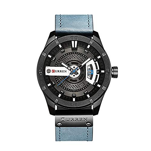 Curren 8301 Men's Watch with Quartz Leather Band Date Display Waterproof Watch - Blue
