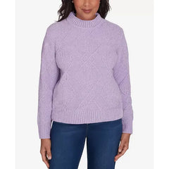Alfred Dunner Petite Classics Chenille Diamond Turtleneck Sweater, Ivory , PXL