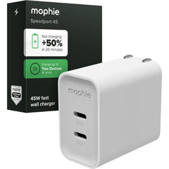 Mophie Speedport GAN USB-C Charger Block Fast Wall Charger with USB‑C PD Ports, Retractable Cable, Compact Foldable Prongs, Made with Recycled Materials, for Smartphones & Tablets