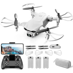 4DRC V9 Mini Drone with 720P HD Camera, FPV WiFi, Foldable Design, and 3 Batteries - White