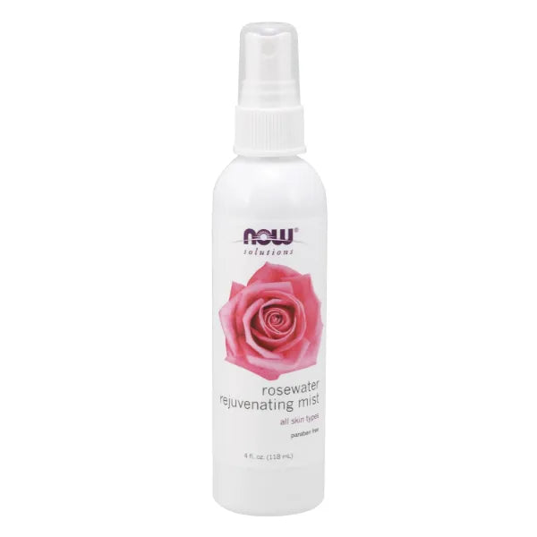 NOW Foods Solutions Rosewater Rejuvenating Mist, Hydration and Rejuvenation Spray for All Skin and Hair Types, 4-Ounce