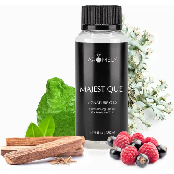 AROMELY Diffuser Oil Majestique a Sophisticated Blend of Bergamot, Sandalwood, Oud, Jasmine, Saffron, Sweet Berry, Oakmoss, and Vanilla Creating an Exquisite Fragrance for Scent Diffusers