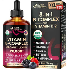 NUTRAHARMONY USDA Organic Vitamin B Complex 20000mcg B5, B12, B1, B6, B7, B9, B3