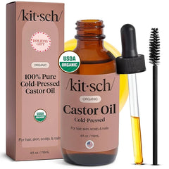 Kitsch Organic Castor Oil for Hair Growth – 100% Pure Cold Pressed Unrefined Castor Oil in Glass Bottle for Hair, Face, Skin, Lashes, Brows, Scalp & Nails, 2 oz, 4 oz & 16 oz | Ideal Gift for Women