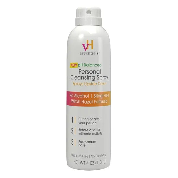 vH Essentials Personal Cleansing Spray, pH Balanced, 4 fl oz Lactic Acid, Peppermint, Witch Hazel Formula, StingFree, Fragrance Free, Paraben Free, Sprays Upside Down