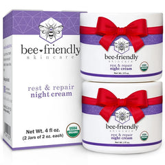 BeeFriendly Organic Night Cream – USDA Certified Organic Deep Hydrating Moisturizer for Face, Eyes, Neck & Décolleté – Anti-Aging, Anti-Wrinkle Night Treatment for Women & Men – 2 oz, 4 oz (2-Pack), 6 oz (3-Pack)