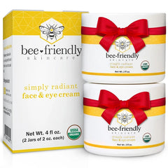 BeeFriendly Organic Face & Eye Cream – USDA Organic Anti-Aging Moisturizer for Face, Eyes, Neck & Decollete – Natural All-in-One Cream Reduces Wrinkles & Fine Lines – 2 oz, 4 oz (2-Pack), 6 oz (3-Pack)
