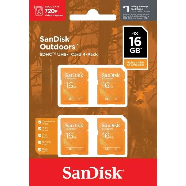SANDISK SD OUTDOORS UHS-I MEMORY CARD (4 PACK) 16GB