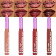 LANGMANNI 4Pcs 2 in 1 Velvet Matte Lipstick Set All in One Lip Liner & Full Size Lipstick in Unique Teardrop Shape,Gift For Women Makeup Set