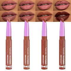 LANGMANNI 4Pcs 2 in 1 Velvet Matte Lipstick Set All in One Lip Liner & Full Size Lipstick in Unique Teardrop Shape,Gift For Women Makeup Set