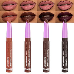 LANGMANNI 4Pcs 2 in 1 Velvet Matte Lipstick Set All in One Lip Liner & Full Size Lipstick in Unique Teardrop Shape,Gift For Women Makeup Set