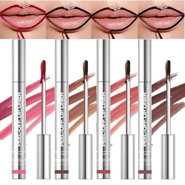 BANGFENG 4Pcs Peel Off Lip Liner Stain Set Long Lasting, Smudge Proof, Waterproof Nude Matte Lip Tint, Non Fading Peel Off Lip Color, Effortless Precision & Full Coverage, 24H Color Hold