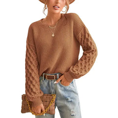 CUPSHE Women's Sweater Cable Knit Crew Neck Long Sleeves Fashion Casual Pullover Sweater Tops