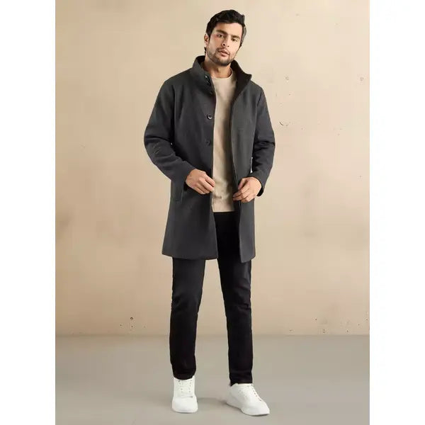 Suede Biker Jacket with Zip Closure - Gray
