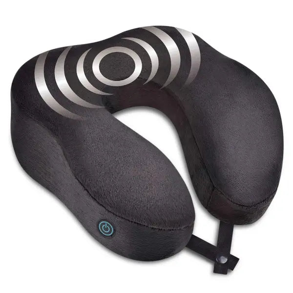Health Touch Memory Foam Neck Massager, Ultra Soft, 12” U-shaped Pillow - Black Color for Gift Set