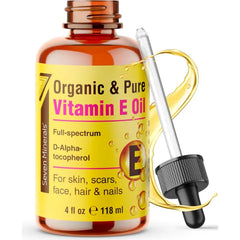 Seven Minerals Ultra Pure Vitamin E Oil - Full-Spectrum D-Alpha Tocopherol - 100% Organic Vitamin E Oil for Skin, Face, Hair, and Scars - Naturally Occurring,Not Synthetic