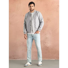 Plain Felt Zip Through Bomber Jacket - Gray