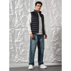 Quilted Hooded Puffer Jacket with Rubber Badge Detail - Black