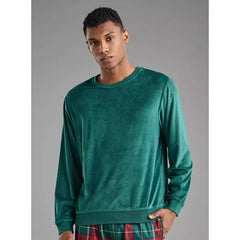 Plain Sweatshirt and Checked Pyjama Set - Green