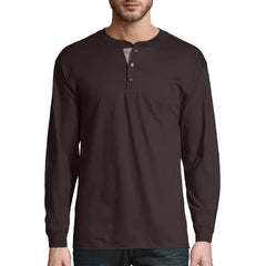 Hanes Men's and Big Men's Beefy Heavyweight Long Sleeve Three-Button Henley