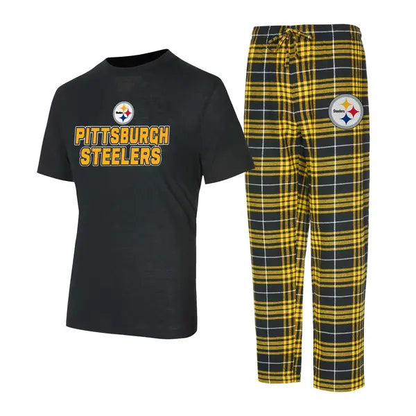 Men's Concepts Sport Black/Gold Pittsburgh Steelers Vector T-Shirt & Flannel Pants Sleep Set