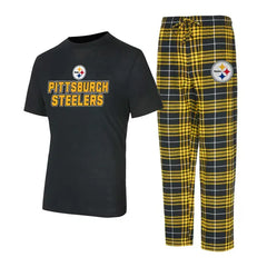 Men's Concepts Sport Black/Gold Pittsburgh Steelers Vector T-Shirt & Flannel Pants Sleep Set