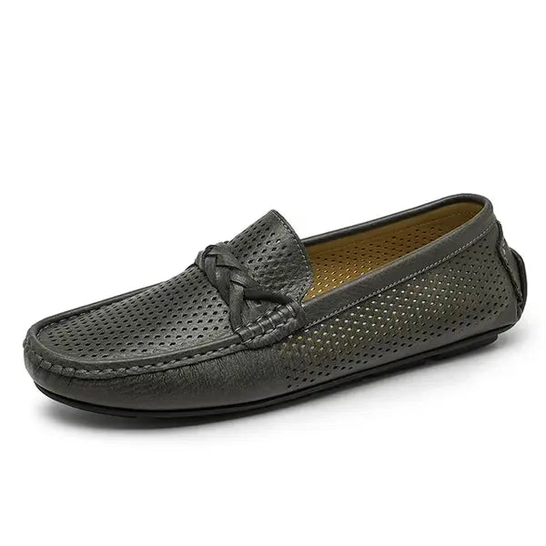 Spring Summer New Men's Casual Hollow Loafers Slip On Breathable Mesh Leather Flats Boat Shoes Driving Shoes Moccasins