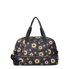 No Boundaries Women's Dome Weekender Bag, Black Sunflowerc