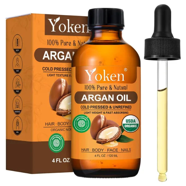 Yoken Organic Argan Oil for Hair, USDA Pure and Natural Morocco Argan Oil, Argon Oil For Hair, Scalp, Face & Skin Care, 100% Cold Pressed Hair Conditioner, Unrefined Argon Nails Carrier Oil