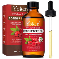 Yoken Organic Rosehip Seed Oil for Face, 100% Pure and Natural Cold Pressed Unrefined Rosehip Oil Carrier for Skin, Hair & Nails - Lightweight, Fast-Absorbing