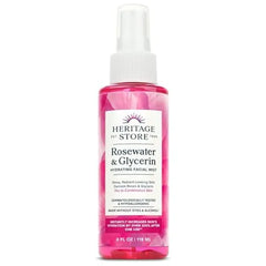 HERITAGE STORE Rosewater & Glycerin Hydrating Facial Mist Dry Combination Skin Care Rose Water Spray w/Vegetable Glycerine, Made Without Dyes or Alcohol, Hypoallergenic, Vegan
