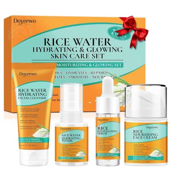 DOYEEWO Skin Care Set, Korean Rice Extract, Hydrate Glow Repair, Anti-Aging, Facial Routine Kit Gift Set for Womens for Normal,Combination, Dry, Oily Skin