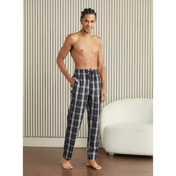 Checked Pyjama with Drawstring Closure - Blue