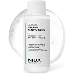 NIDA AHA BHA Clarity Toner AHA, BHA, Arginine Exfoliate, Hydrate, Pore Control, Smooths Texture, Tone Care 5.07 fl. oz., 150ml