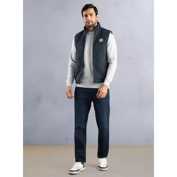 Plain Sleeveless Jacket with Pockets - Blue