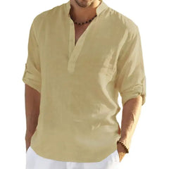 Ginsiom Men's Cotton Linen Shirt Long Sleeve Henley Shirts Hippie Beach T Shirts for Men