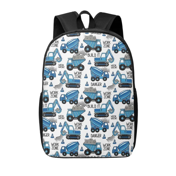 Disketp Blue Excavator School Backpack, Lightweight Basic Middle School Bookbags 17 Inch Casual Daypack for Student College, Travel or Outdoor