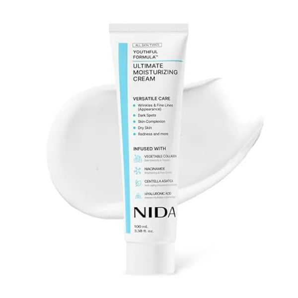 NIDA Youthful Formula Ultimate Moisturizing Cream Centella Asiatica, Niacinamide, Hyaluronic Acid, Collagen Wrinkles, Fine Lines, Dark Spots, Dry Skin, Redness 3.38 fl. oz., 100ml