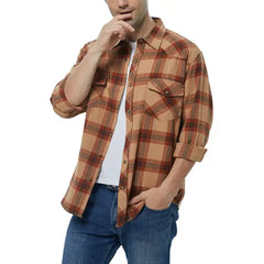 COEVALS CLUB Mens Flannel Long Sleeve Shirts Corduroy Lined Snap Button Up Cotton Western Plaid Shirts