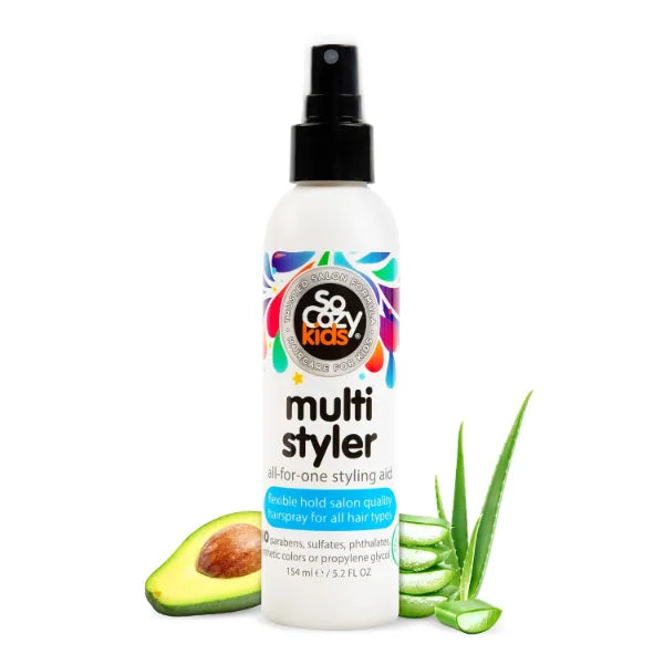 So Cozy Kids Multi Styler Hair Spray 5.2 oz – Gentle Styling Spray with Quinoa, Vitamin B5 & Aloe, Light Gel Hold, No Parabens or Sulfates