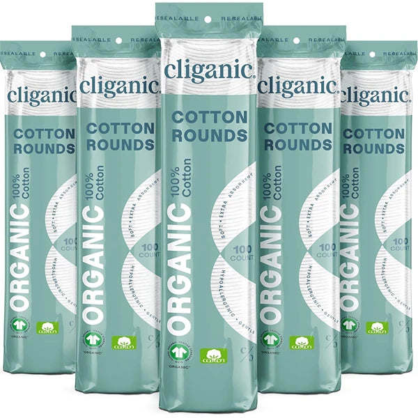 Cliganic Organic Cotton Rounds – 100% Pure Cotton Makeup Remover Pads, Hypoallergenic & Lint-Free Facial Rounds for Sensitive Skin – Soft, Absorbent, Gentle Cleansing (300 & 500 Count Packs)