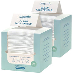Cliganic Clean Face Towels XL – Disposable Dry Face Wipes, Ultra-Absorbent, Hypoallergenic & Soft Makeup Remover Towelettes for All Skin Types – Hygienic, Lint-Free Facial Towels (50, 100 & 200 Count Packs)