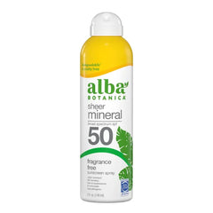Alba Botanica Sheer Mineral Sunscreen Spray, Fragrance-Free Broad Spectrum, Water Resistant and Biodegradable, 5 fl. Oz. Bottle