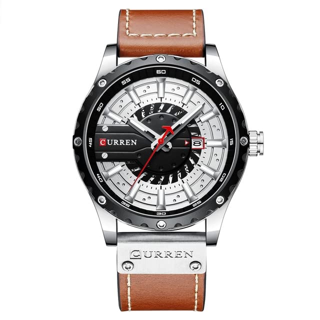 CURREN watch 8374 Luminous Leather Strap Hands Military Mens Watches Waterproof Quartz Male - brown black